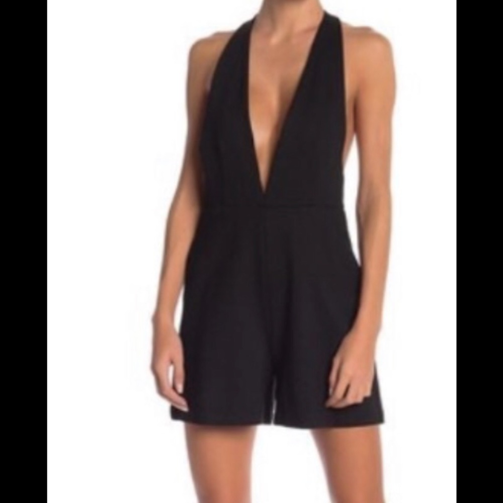 bishop + young Black Deep V Halter Romper